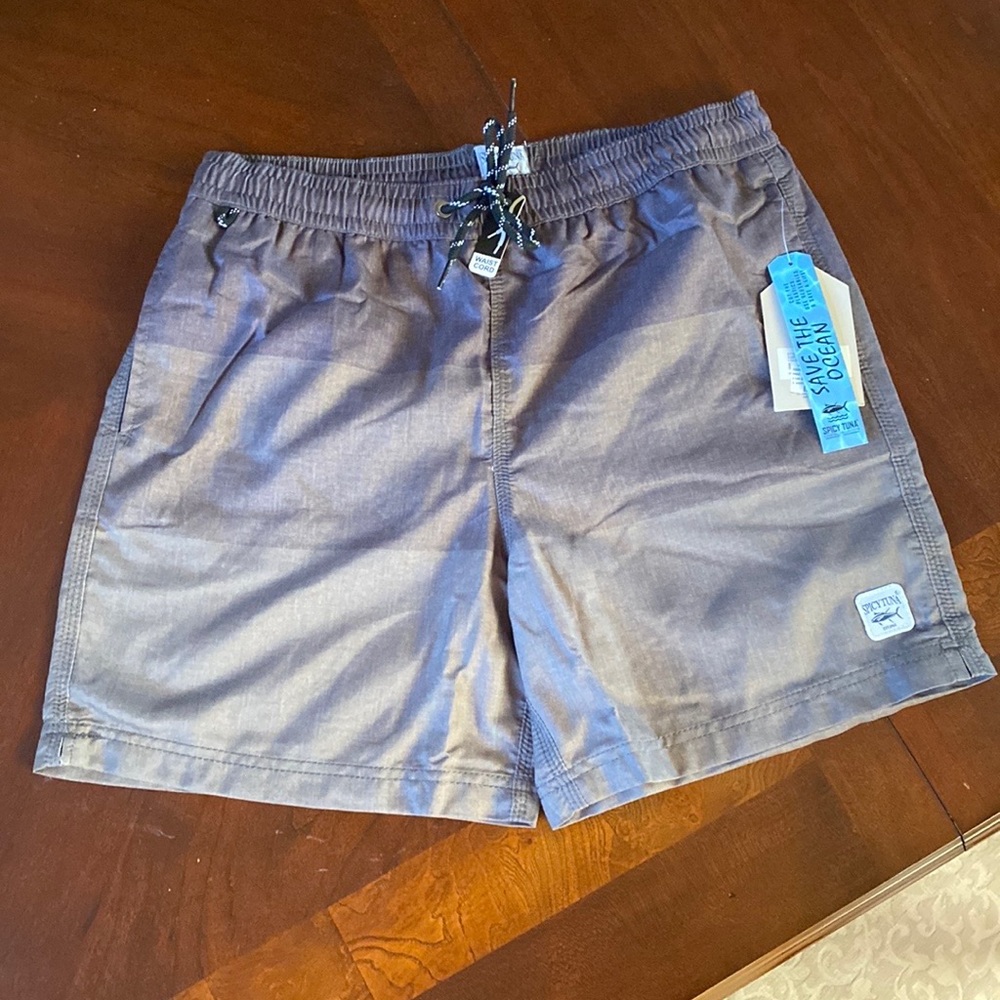 New! SPICY TUNA Men’s Shorts Swim Trunks Tri Color Olive Green mesh liner Small